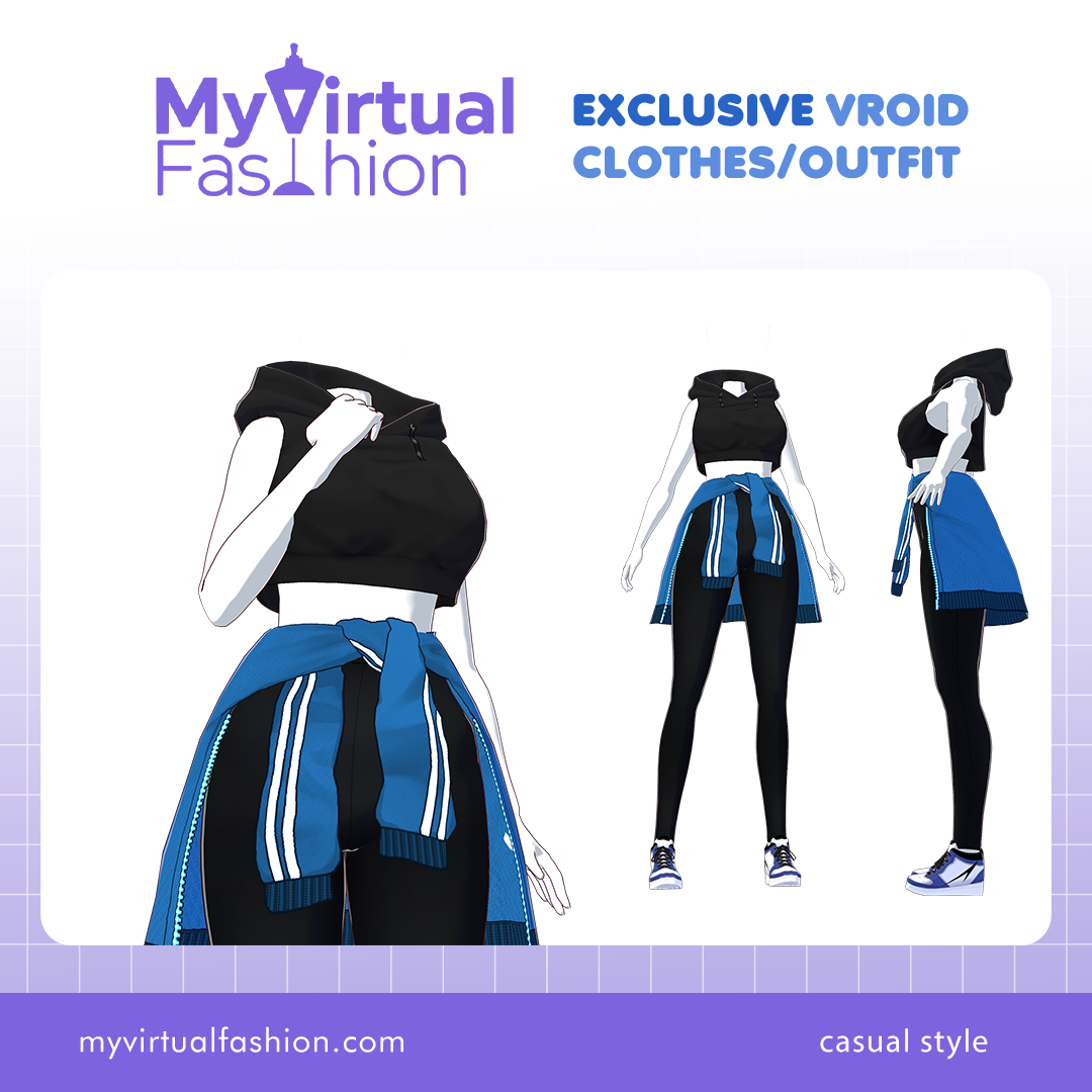 3D Vroid Outfit | Sporty Crop Top and Athleisure Jacket for VRoid Avatar
