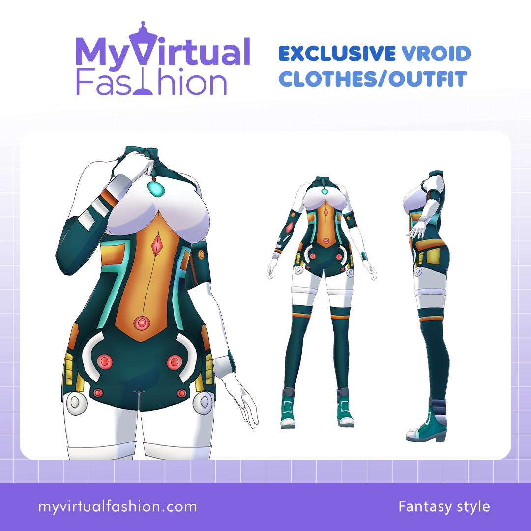 3D Vroid Outfit | Futuristic Cyber Suit with Gem Accents for VRoid Avatar
