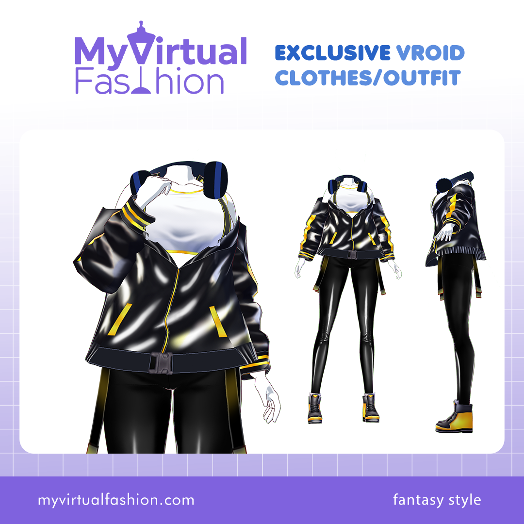 3D Vroid Outfit | Black and Yellow Jacket and Sporty Accents for VRoid Avatar