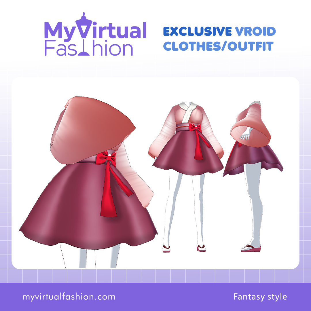 3D Vroid Costume | Elegant Ribbon-Tied Hanbok-Inspired Dress for VRoid Avatar
