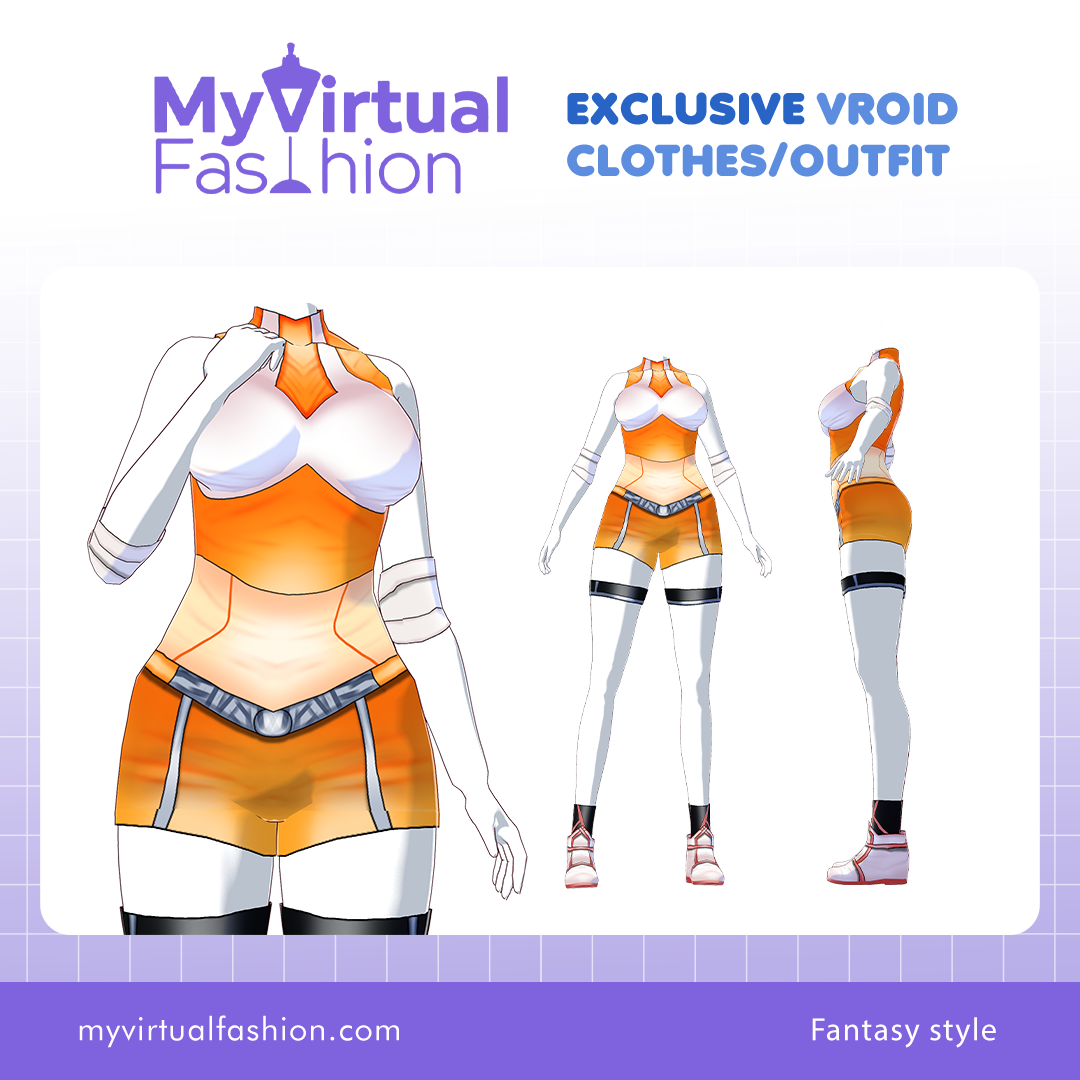 3D Vroid Outfit | Orange and White Battle Suit with Arm Wraps for VRoid Avatar