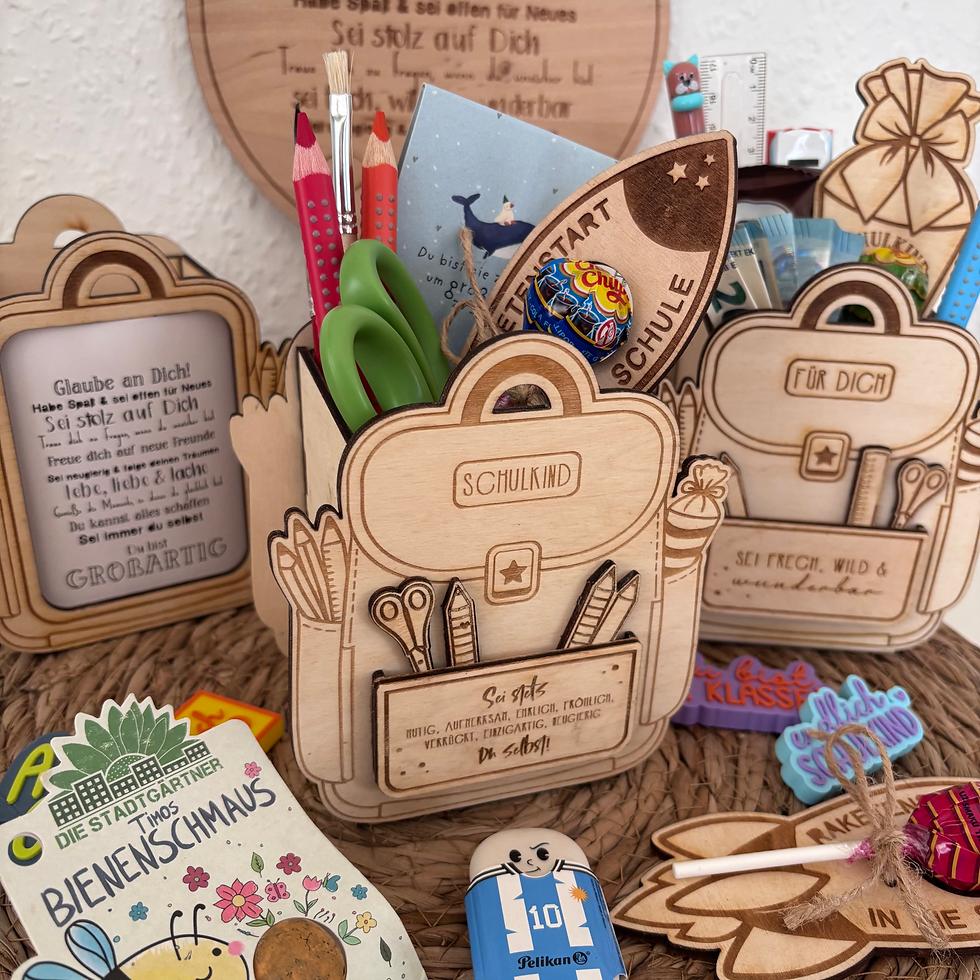 Miniaturbild: Holzbox Schulranzen Geschenk zur Einschulung / Stiftebox / Schulkind