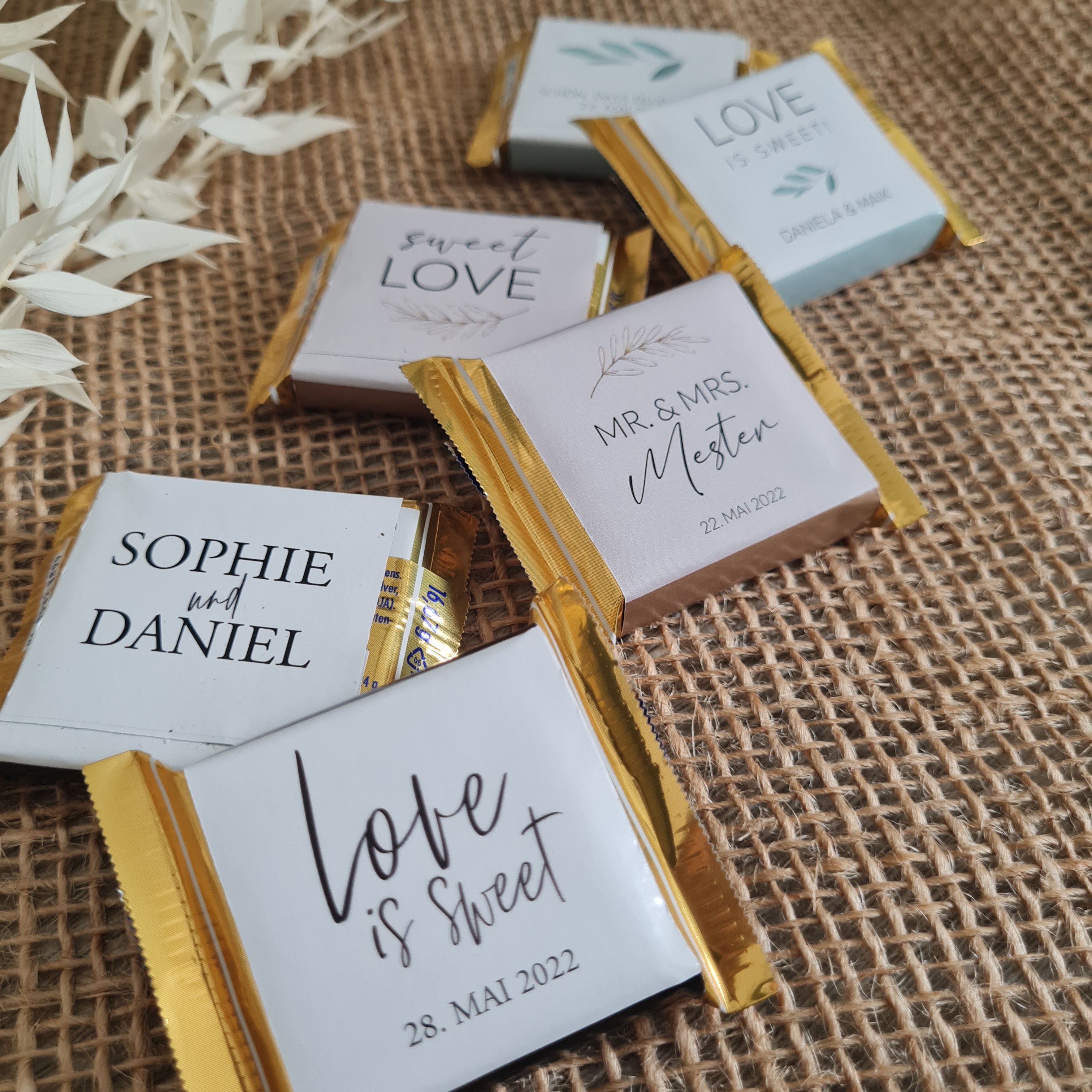 Schokoladenbanderolen Set (10 Stück) "Hochzeit"