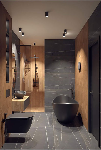 Интериор на баня с черен акцент