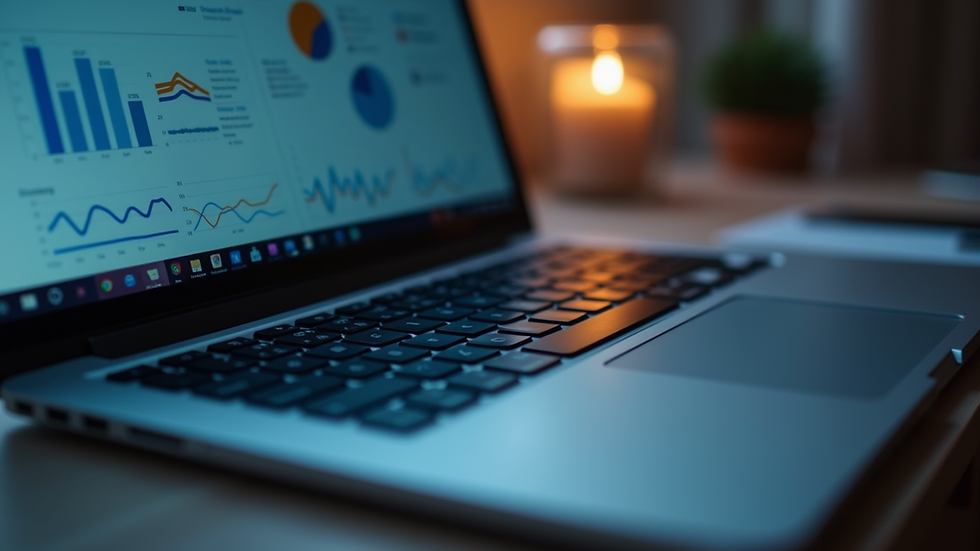 Close-up view of a laptop with analytics data