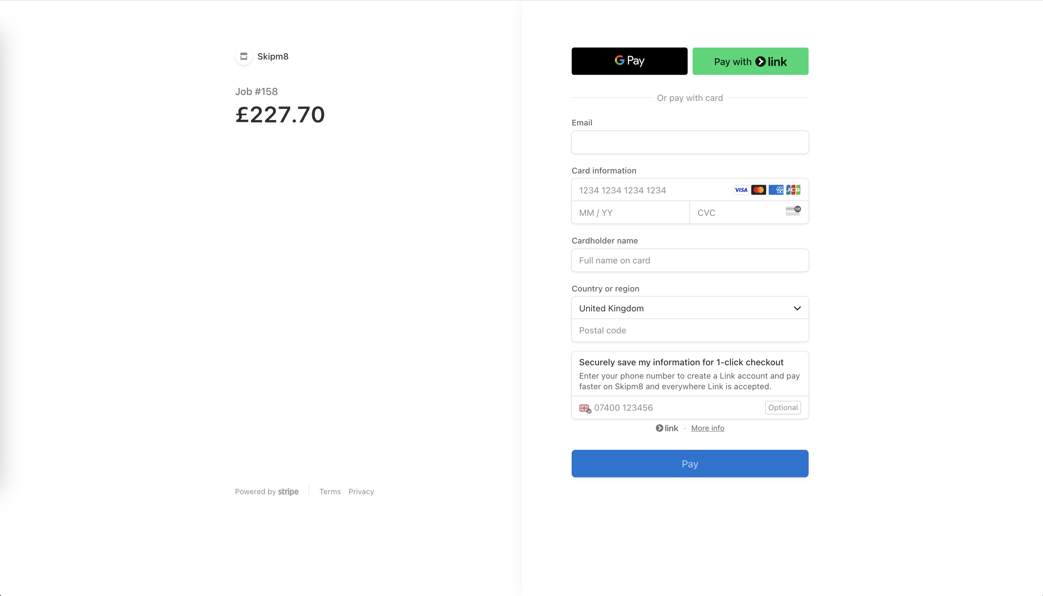 Input card details