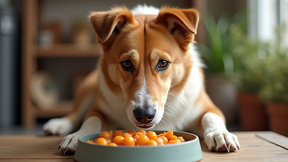 Close-up view of a healthy dog enjoying a nutritious meal