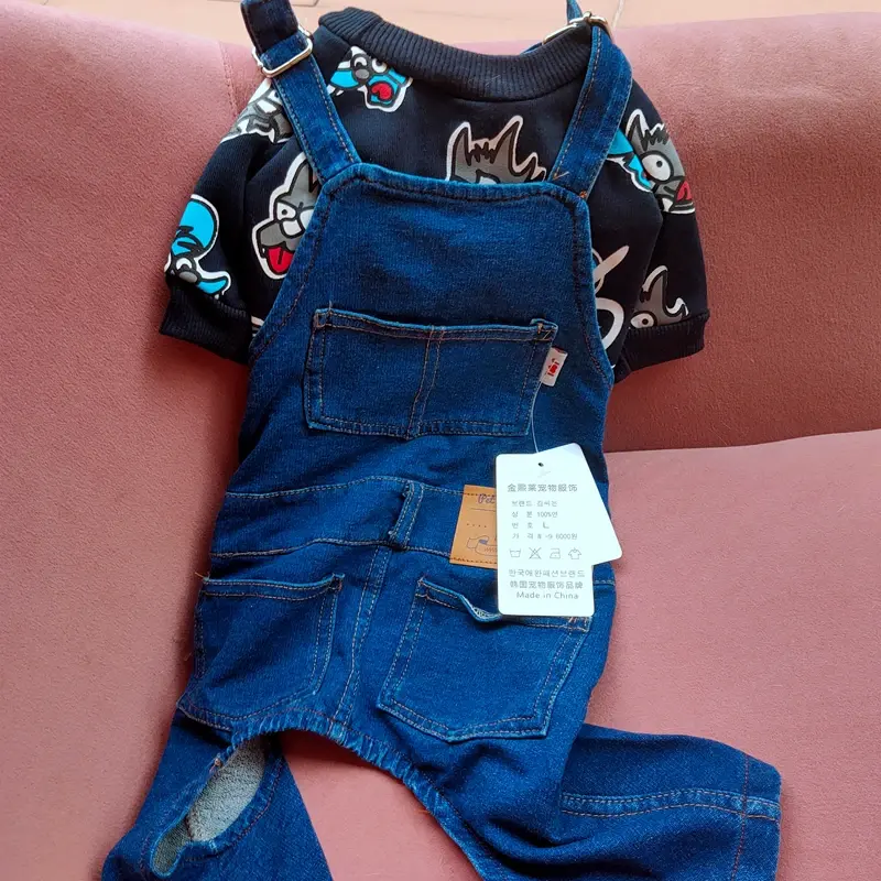 Thumbnail: Dog Denim Dungarees, Dog Jeans Suitable for French Bulldogs, Pugs Dog Jeans