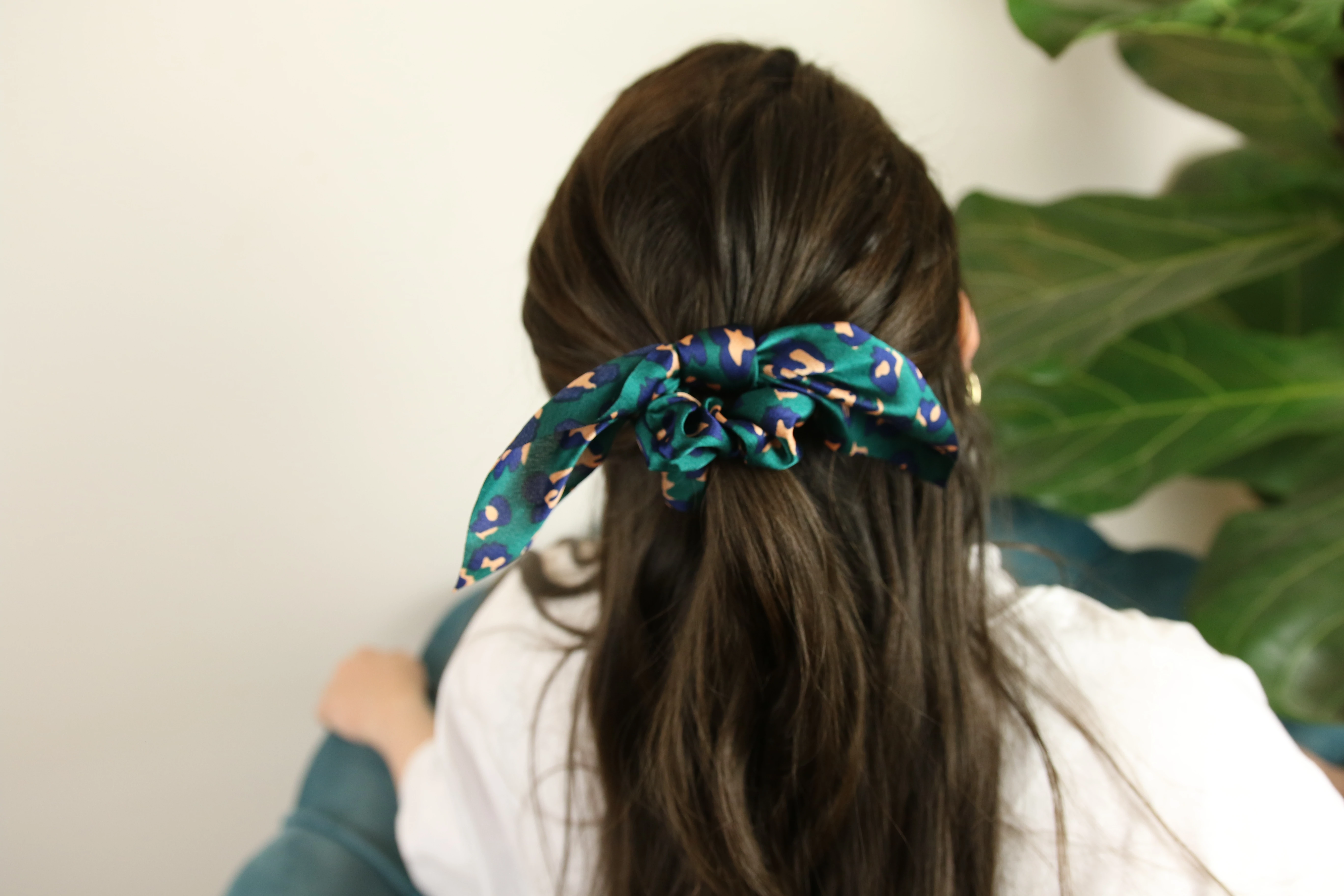 Jade Bunny Silk Leopard Scrunchy