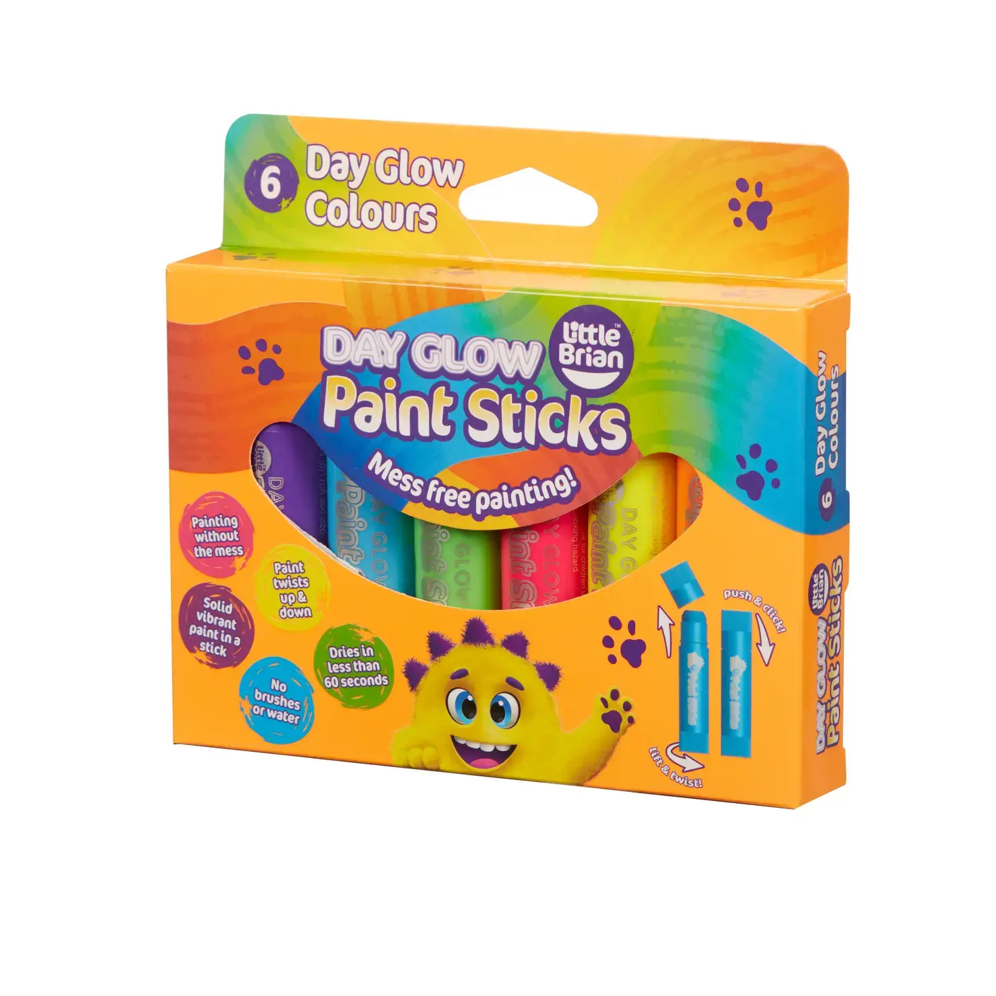 Little Brian Paint Sticks Day Glow, 6 Assorted Colours