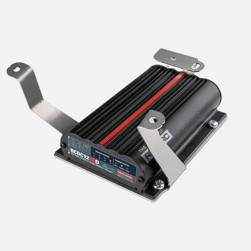 FRONT VIEW WITH BATTERY CHARGER (NOT INCLUDED) REDARC BCDC Classic Mounting Bracket to suit Isuzu D-MAX and Holden Colorado