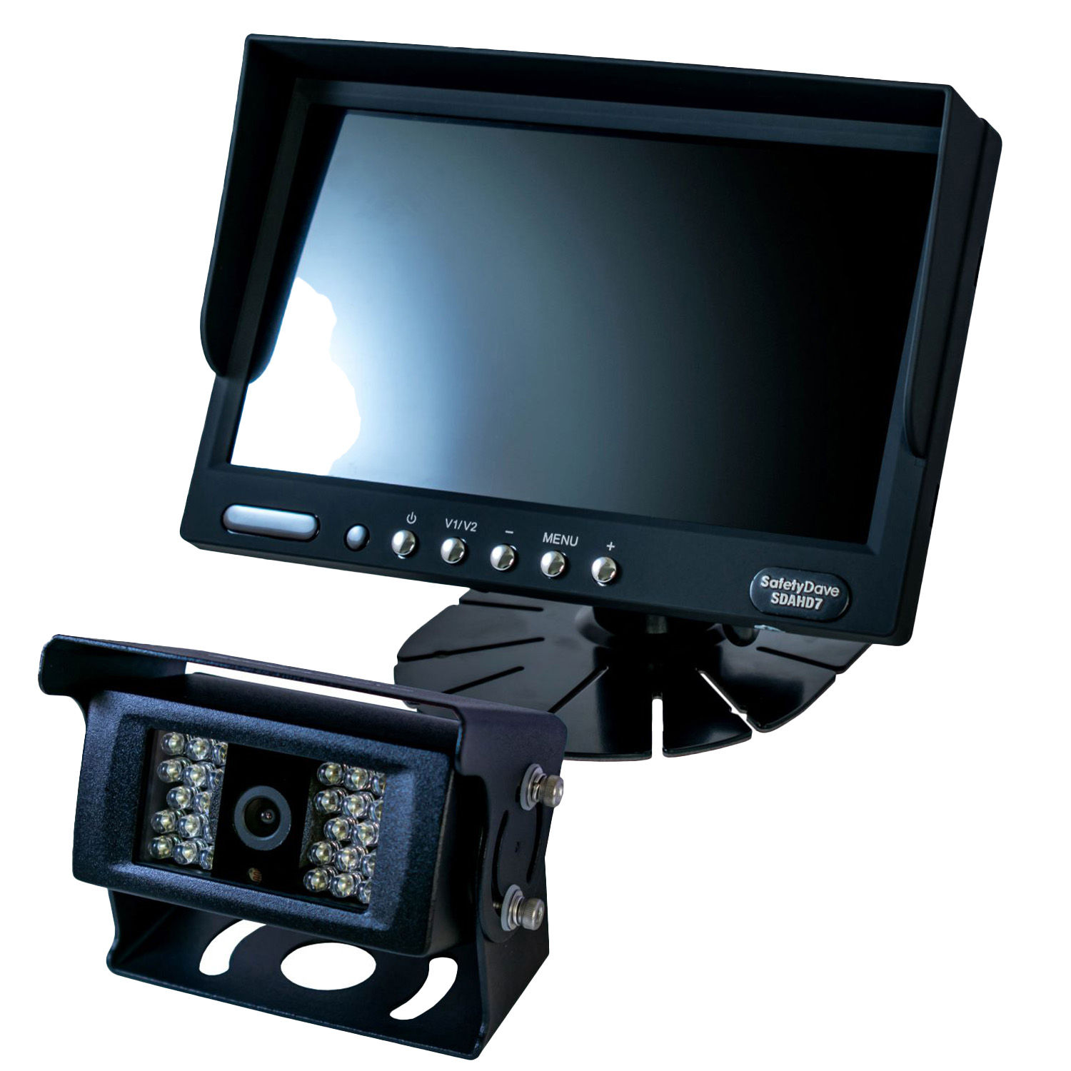 RV Dash Kit: Monitor 7 Inch 2CH Dash + Camera Square Black Heavy Duty 92°/120AHD