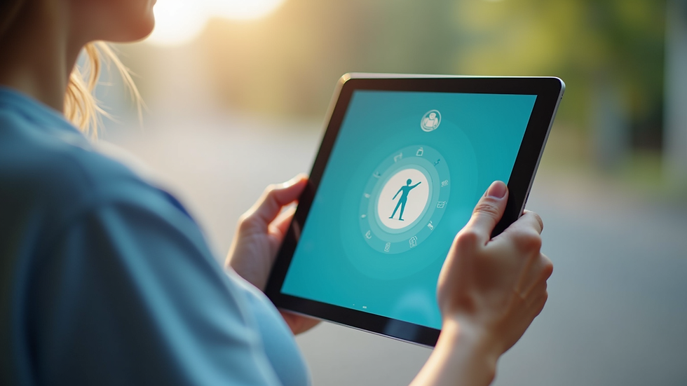 Close-up view of a tablet displaying a health app for seniors