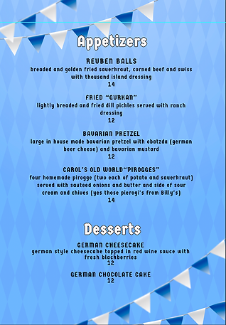 Das Boot Appetizer and Dessert Menu