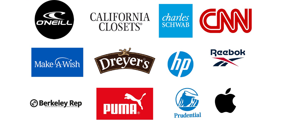 Collage of John Crane with clients, film posters, and brand logos