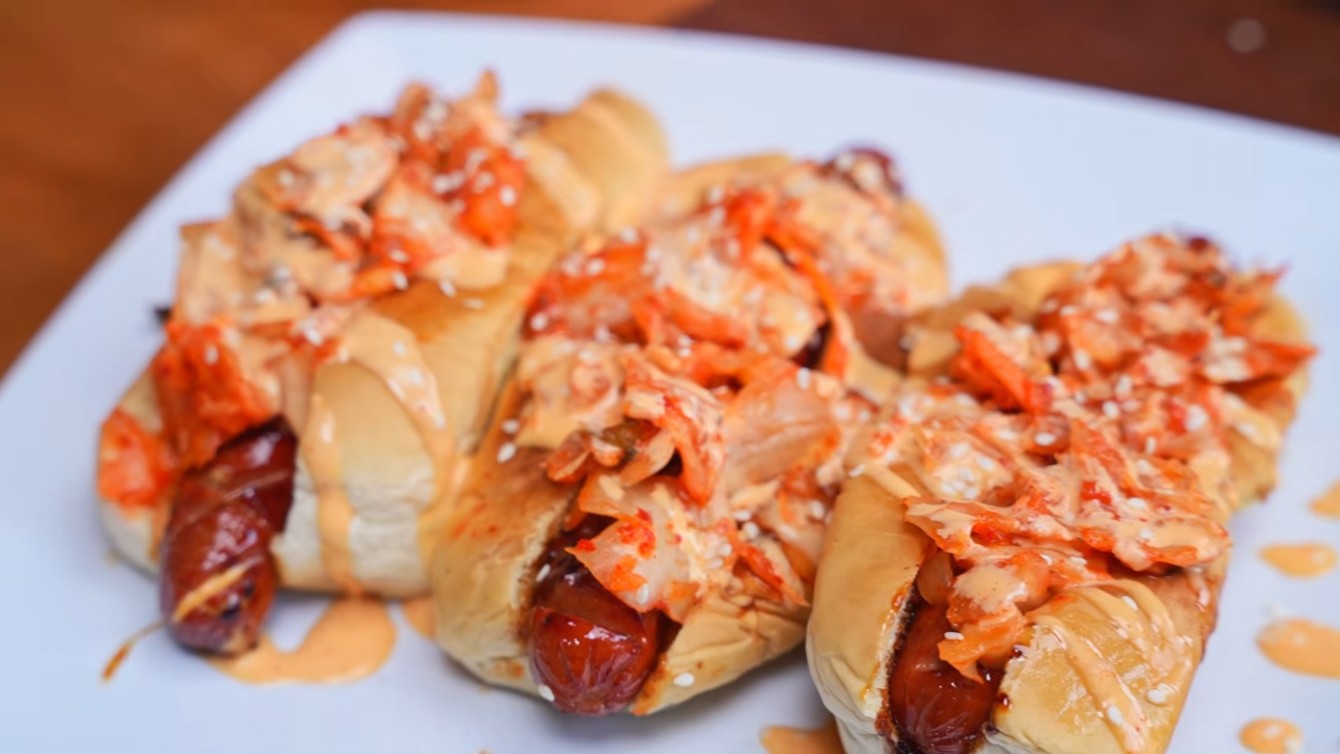 Korean Style Kimchi Hot Dogs