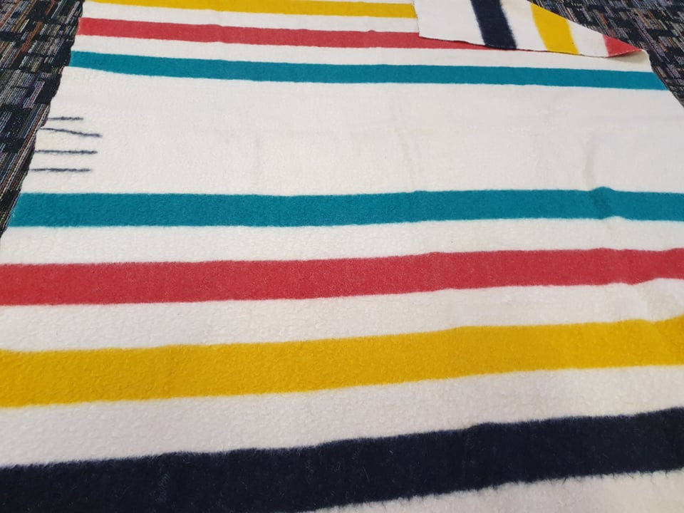 Thumbnail: Vintage Hudson Bay 3-1/2 Point Multi-stripe Camp Blanket