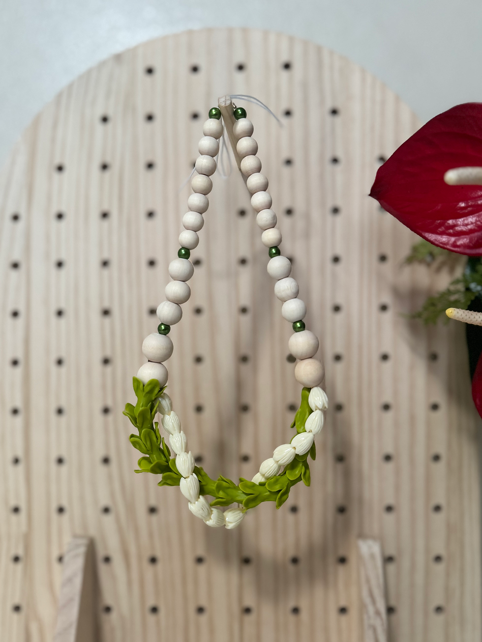 Thumbnail: Double Pakalana and Pikake with Wood or Pearl Beads 