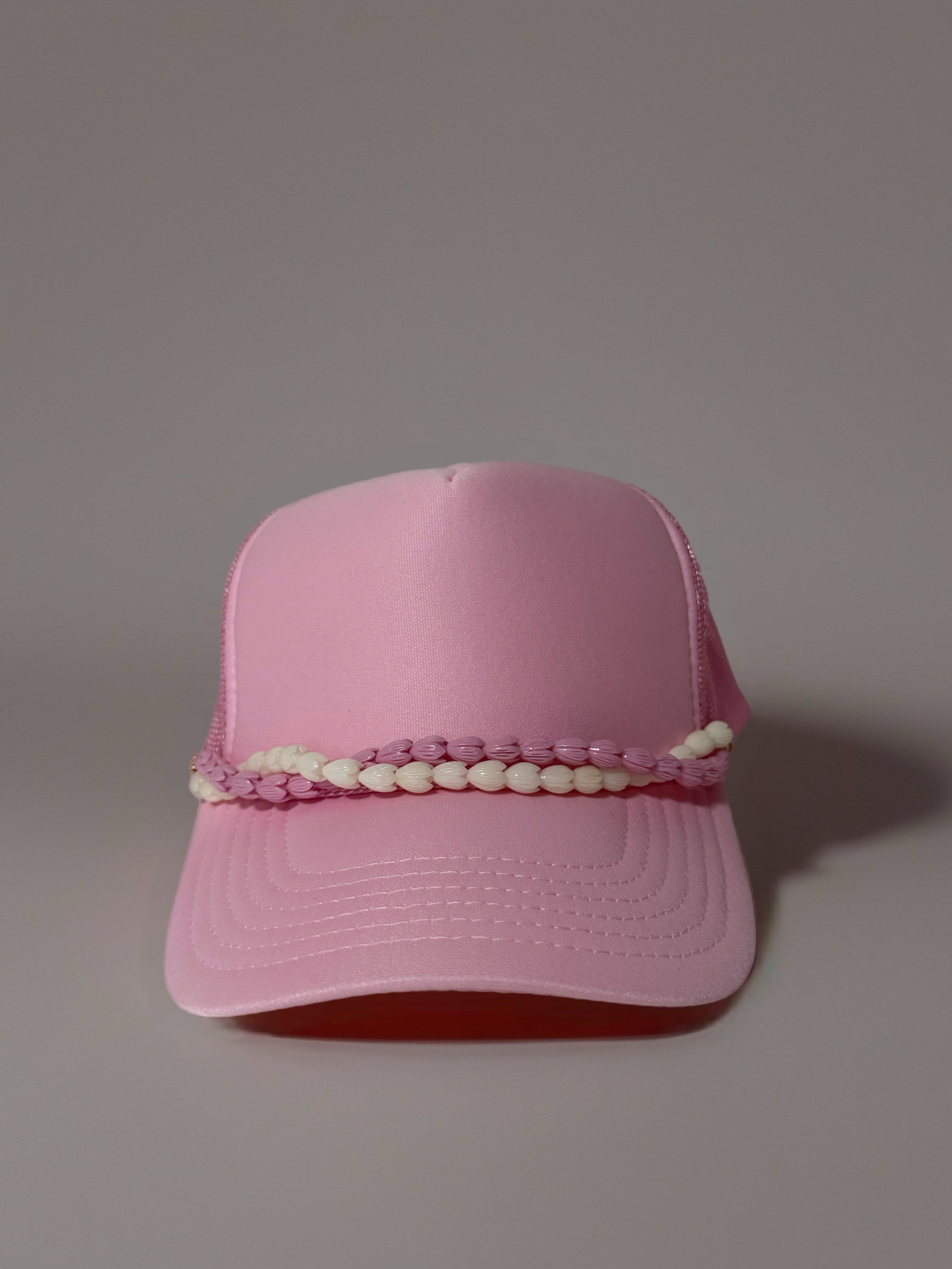 Pink/Purple and White Pikake Double Trucker Hat Lei (Hat Not Included) 