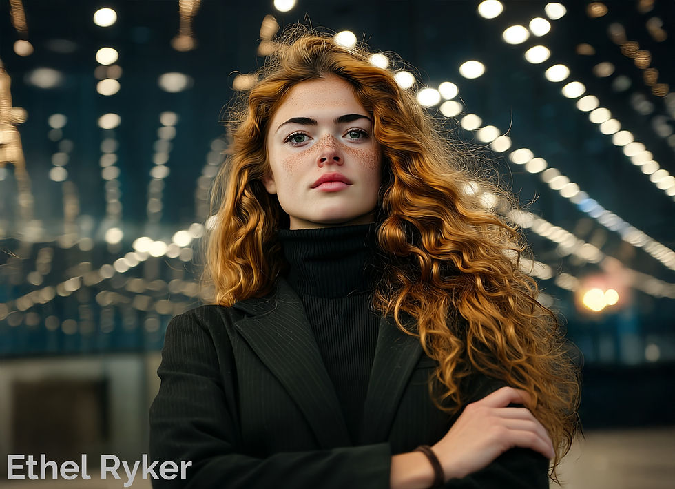 Ethel Ryker - red haired, focused, fiery, 100 yard stare, fearless, defiant, PixelStortion