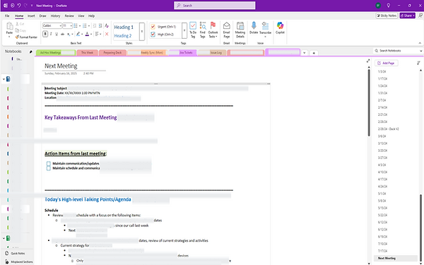 OneNote meeting template