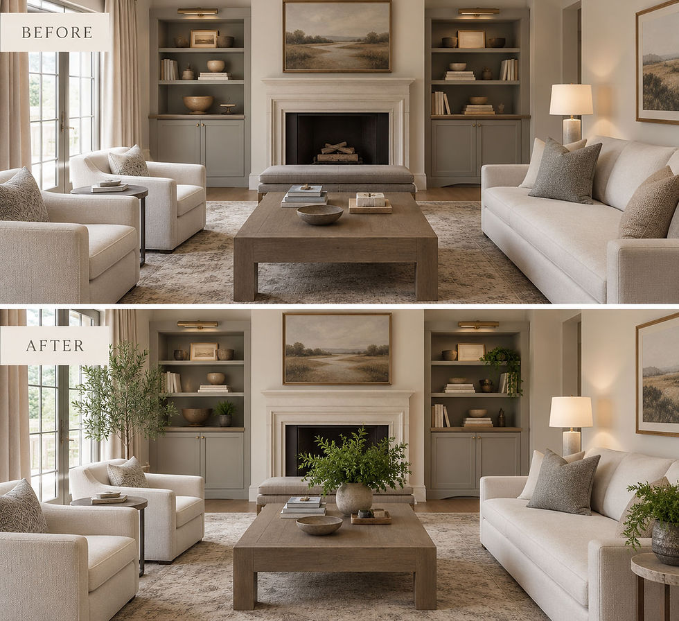 Before & After living room with greenery added.