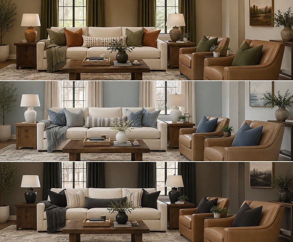 Same investment pieces. Different inexpensive accessories. A completely different look. That’s smart design… and real long-term savings.