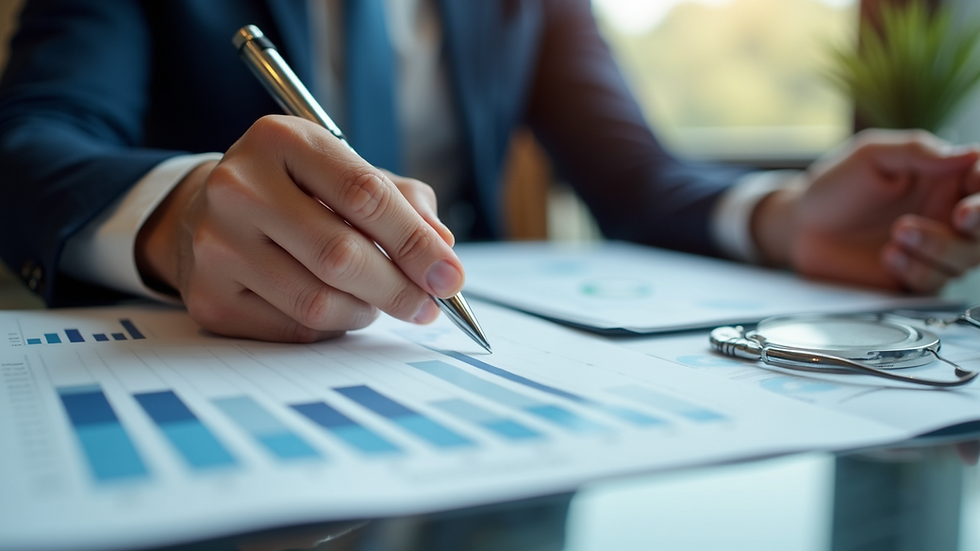 Close-up view of a financial advisor explaining charts to a business owner
