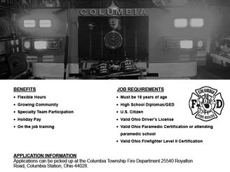 COLUMBIA TWP. FIRE DEPARTMENT ACCEPTING APPLICATIONS