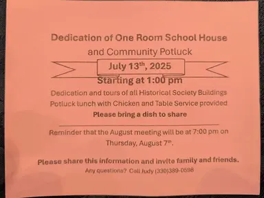 Dedication of One Room School House July 13