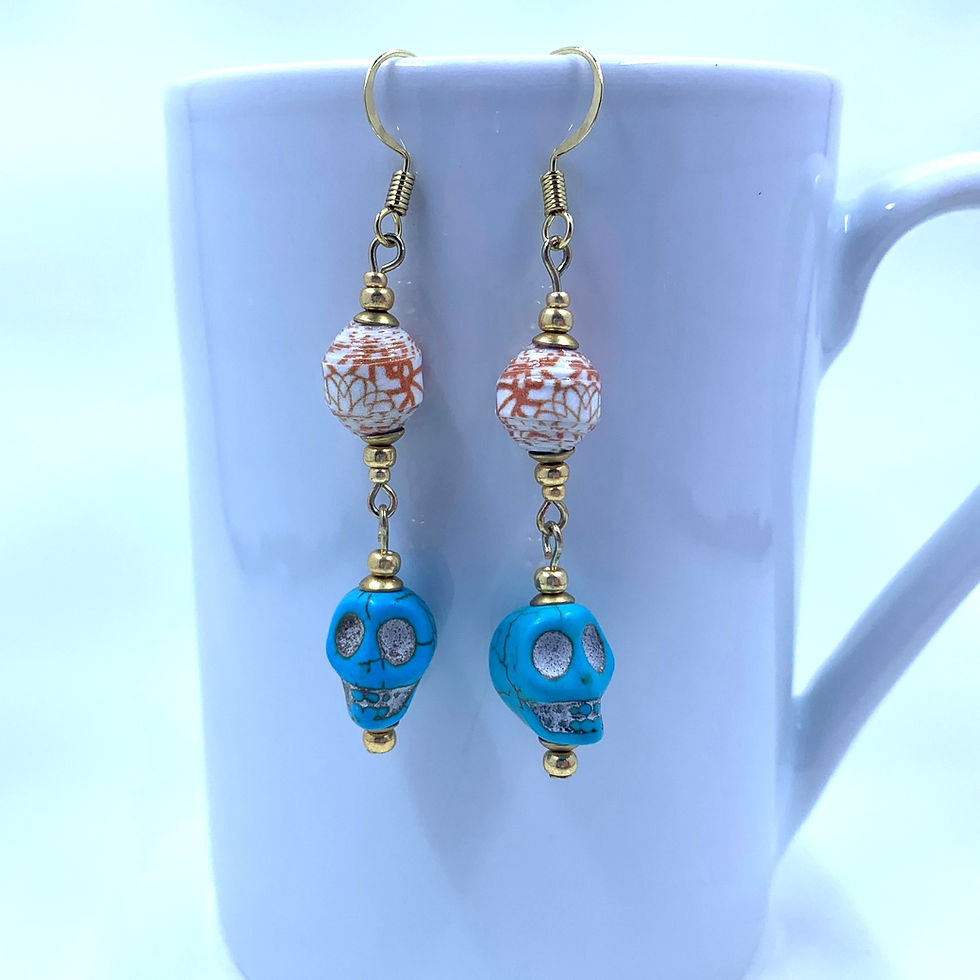 Turquoise Skulls and Paper Bead Earrings