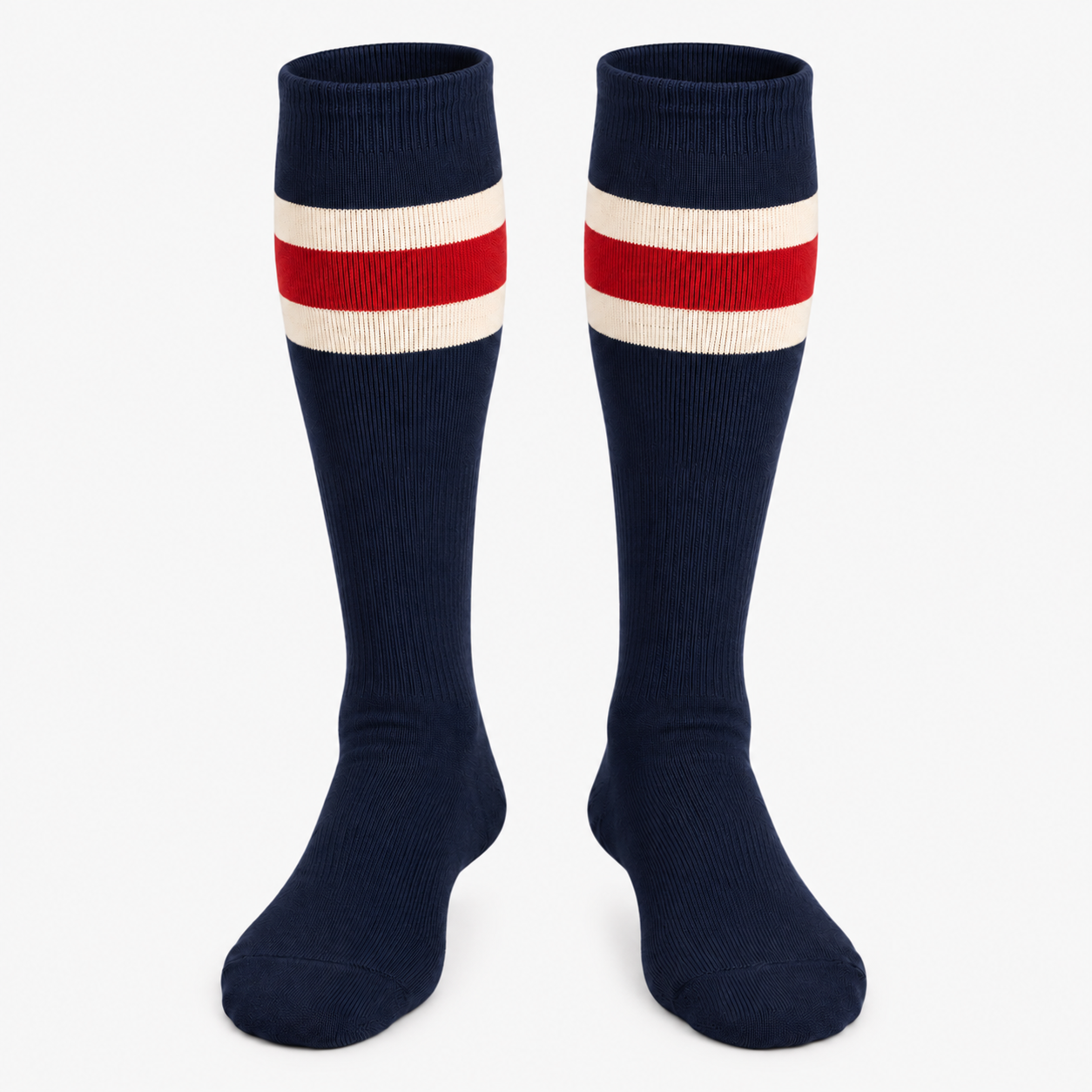 Navy w/ cream & red stripes