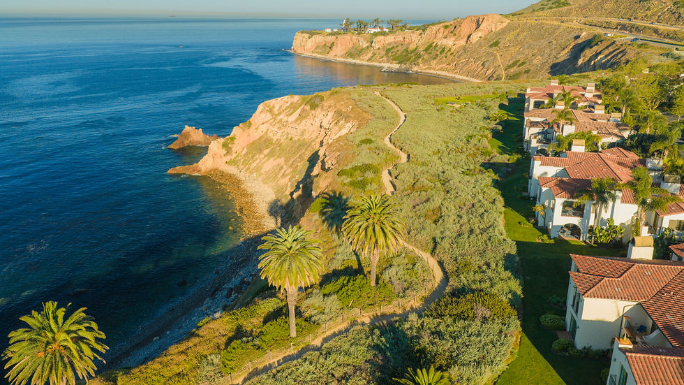 Terranea poolside area sits beside the cliffwalk, with sweeping ocean views beyond.