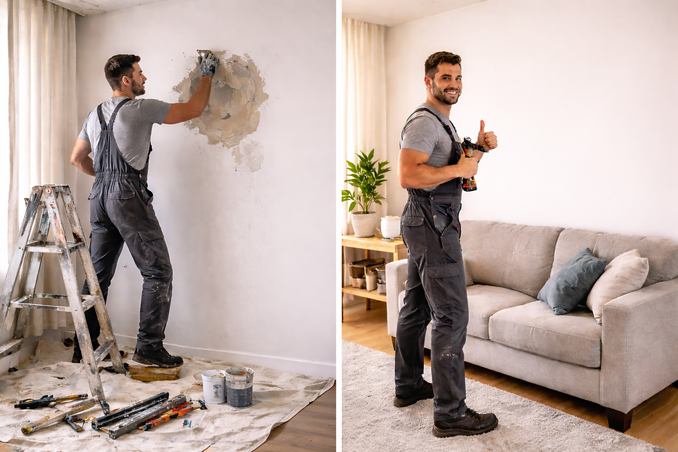 Handyman repairing damaged wall in residential property in Melbourne
