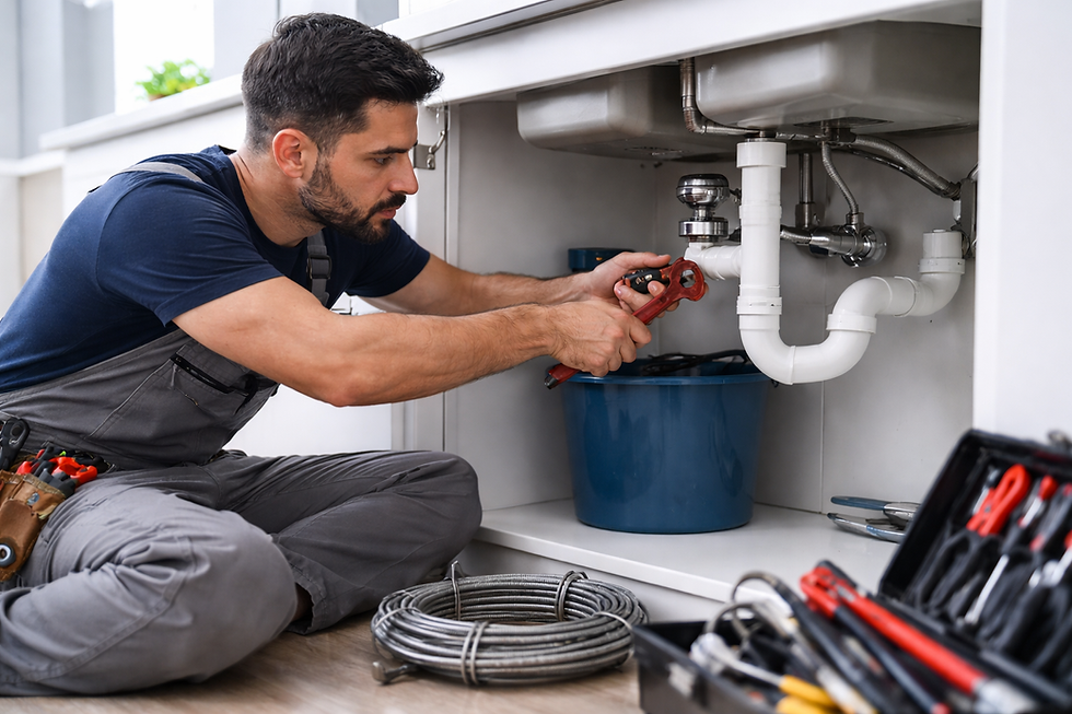 Plumber repairing kitchen sink pipes during plumbing service in Melbourne