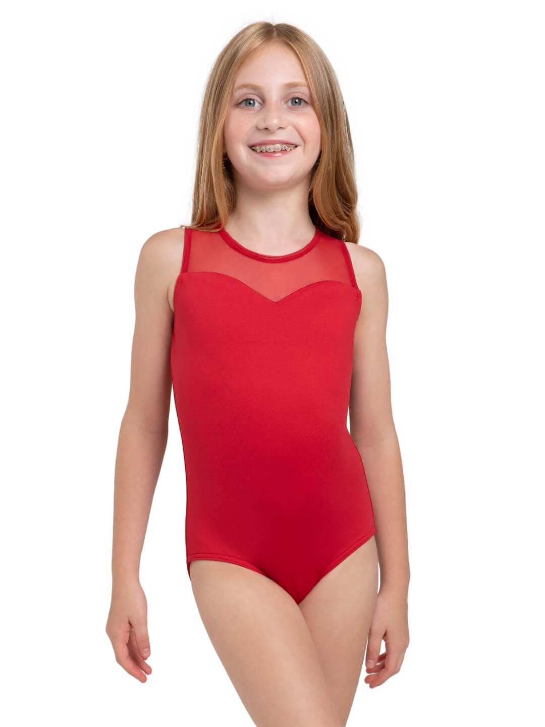 Child Sweetheart Tank Leotard Scarlet Front View