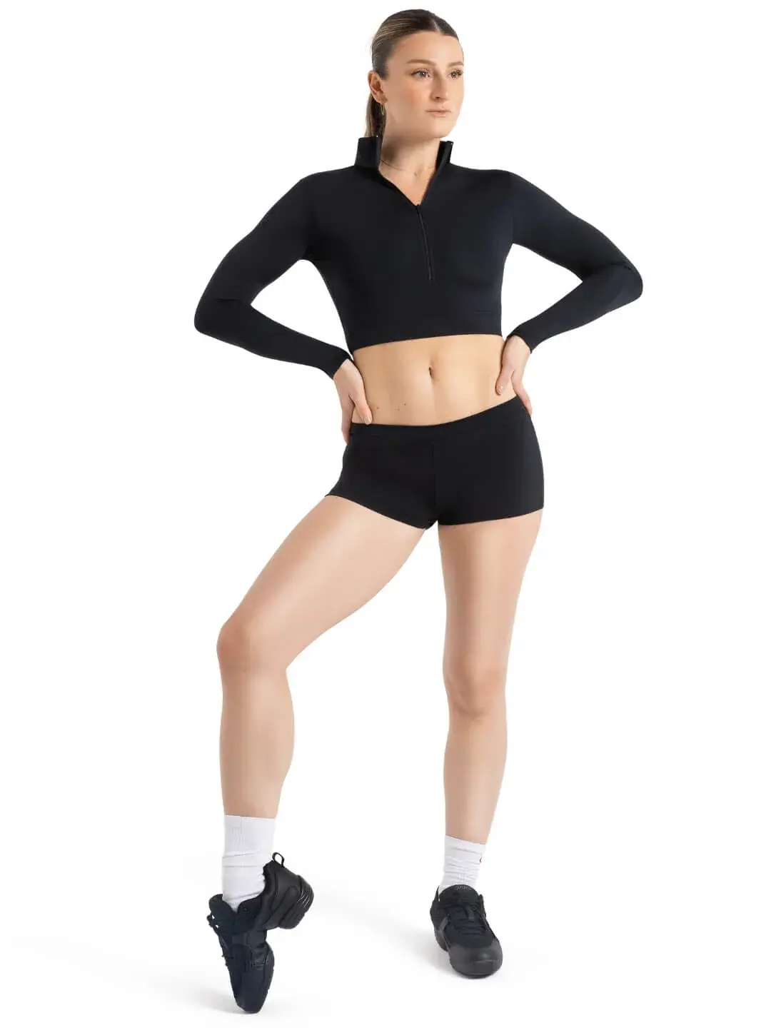 Boy Cut Low Rise Short Black Front View