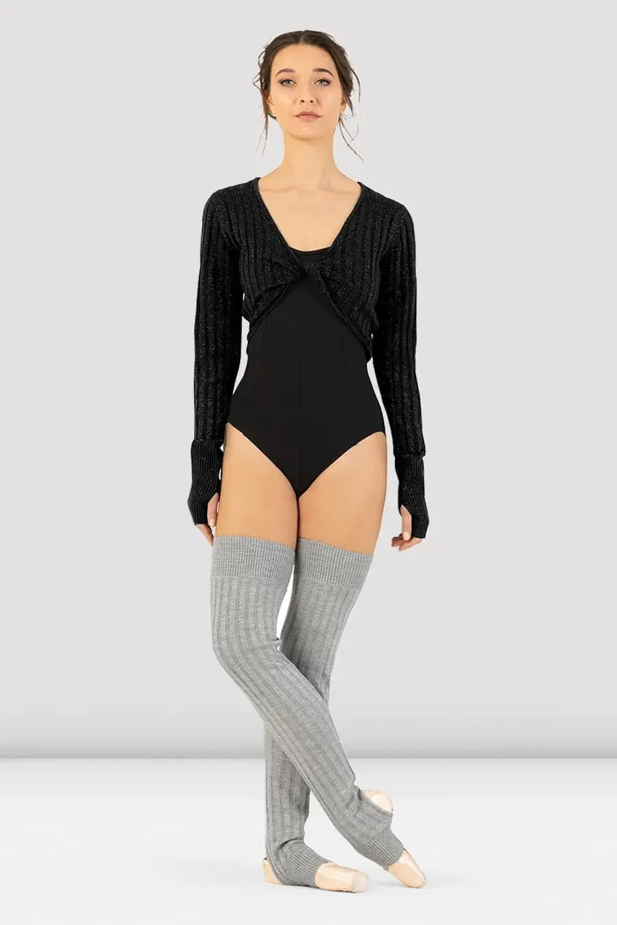 Thumbnail: Twist Front Crop Warmup Top Black Front View