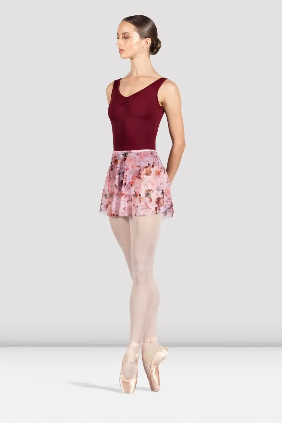 Floral Print Mesh Pull On Skirt