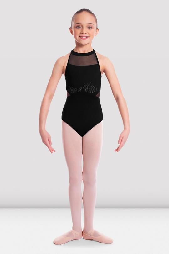 Girls Leisha Rose Embroidered High Neck Leotard