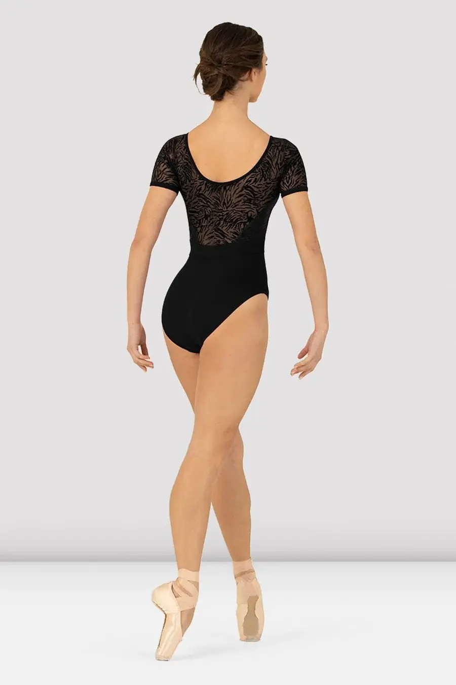 Thumbnail: Short Sleeve Scoop Back Leotard Black Back View