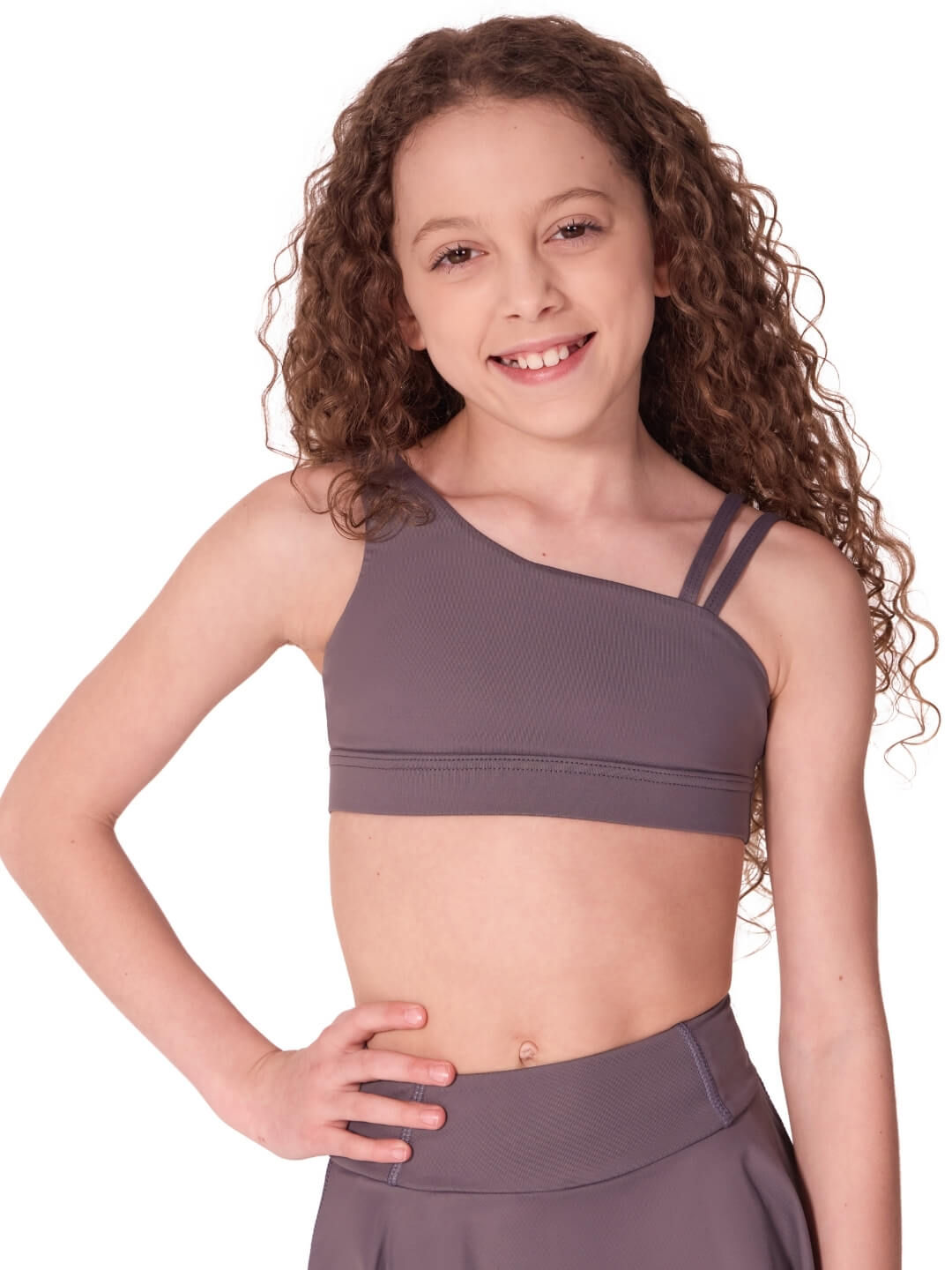 Studio Collection Asymmetric Double Strap Bra Grey Front View