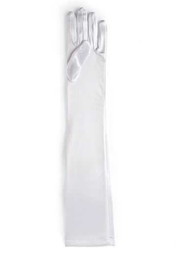 Nylon Opera Length Gloves White Front View