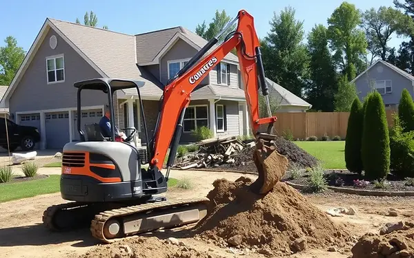 infrustrator home building site doing landscape removal with a small excavator 
