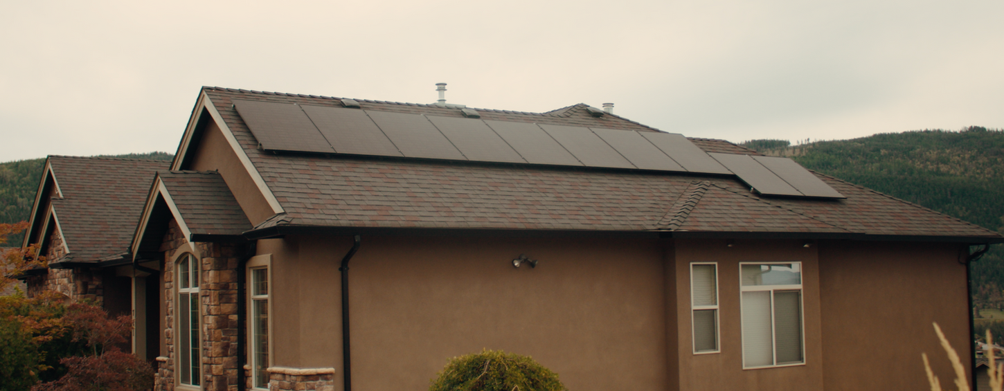 House with Solar photovoltaic system installed on roof