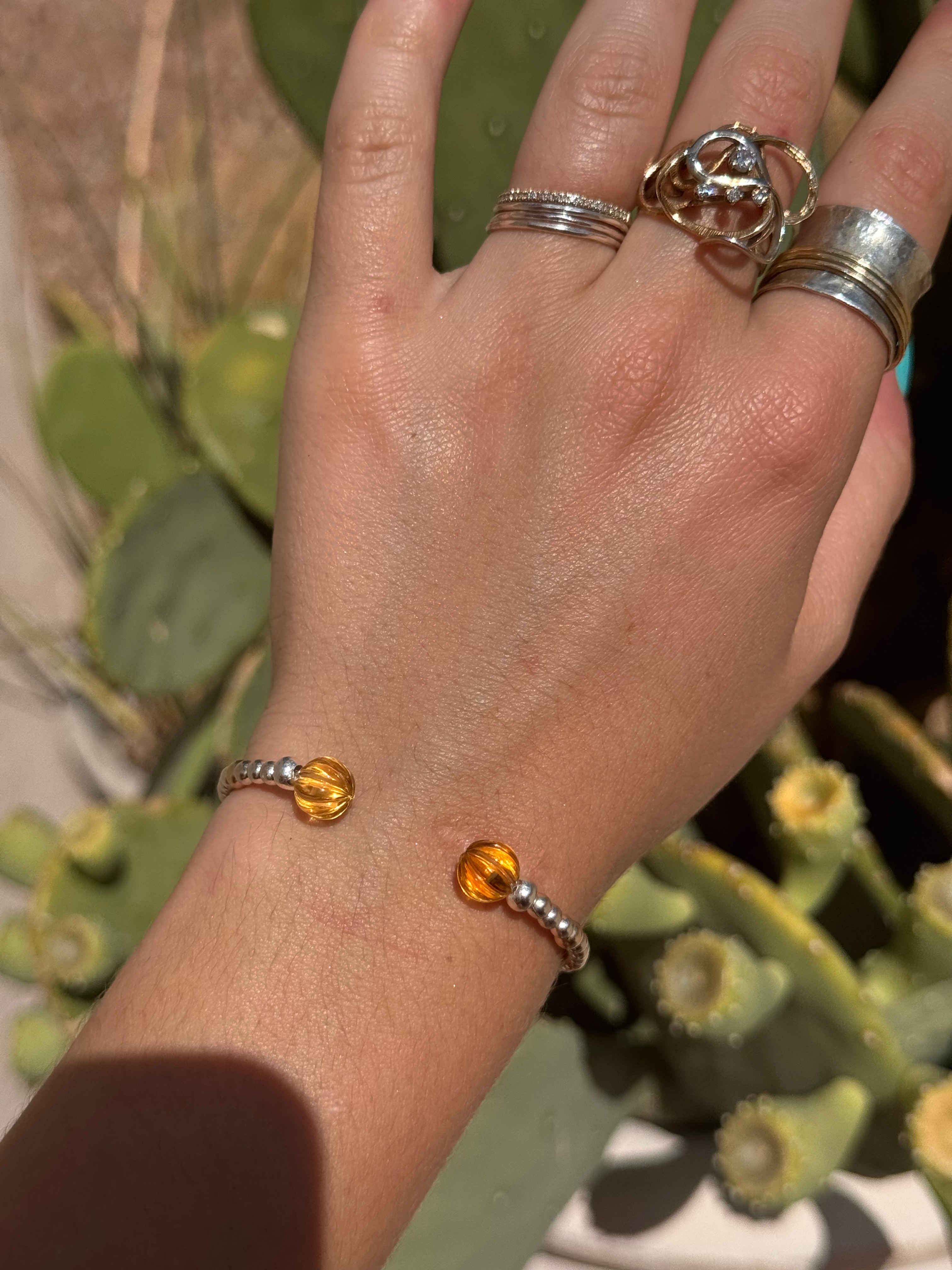 Citrine, Sterling Silver, & 14k Yellow Gold Bracelet