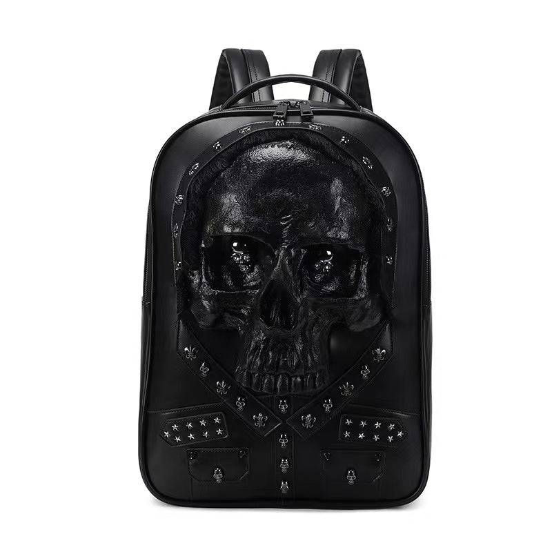 Thumbnail: 3D Skull Backpack,Studded Skull, With Hair Large Laptop Backpack