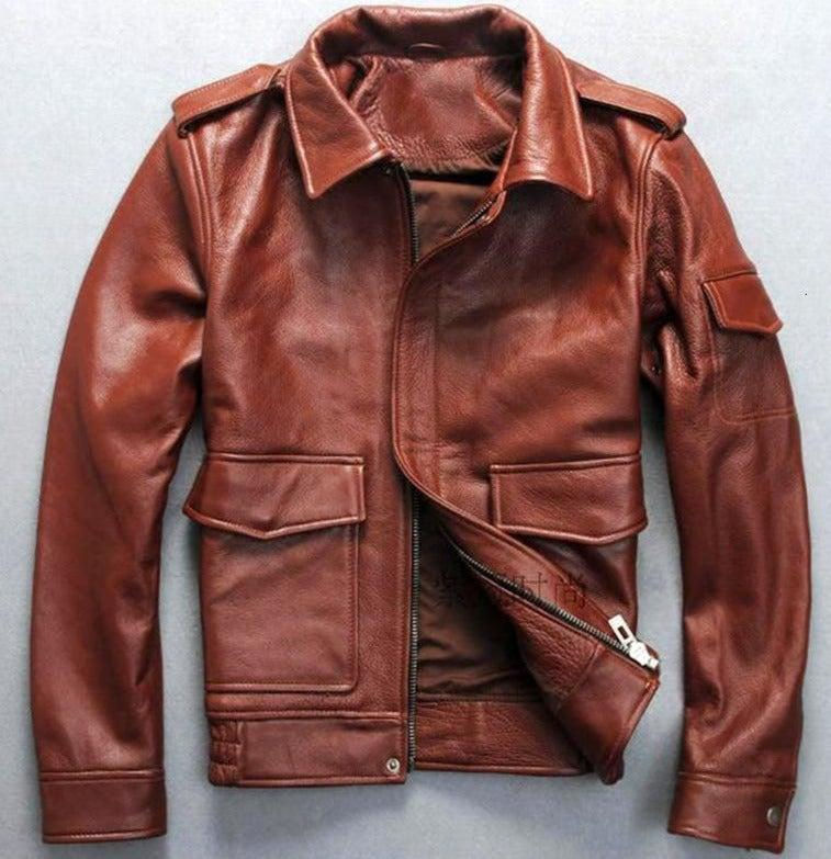 Thumbnail: Bron Men’s G1 Cowhide Leather Jacket – Tan & Black Vintage Style