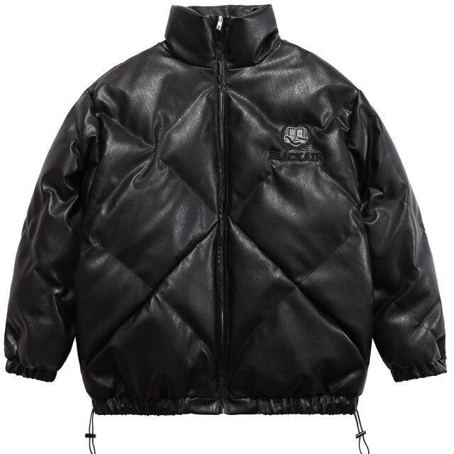 Thumbnail: Windproof Leather Parkas Coats Embroidery Winter Jacket Men Solid Color All-matc