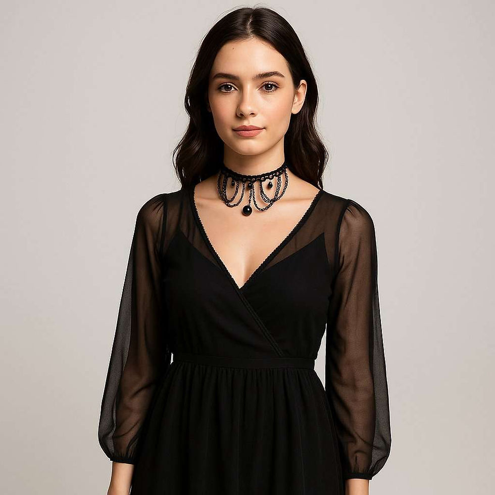Thumbnail: ALLUFORU MIDNIGHT MASQUERADE CHOKER – LACE & BLACK BEAD TASSLE